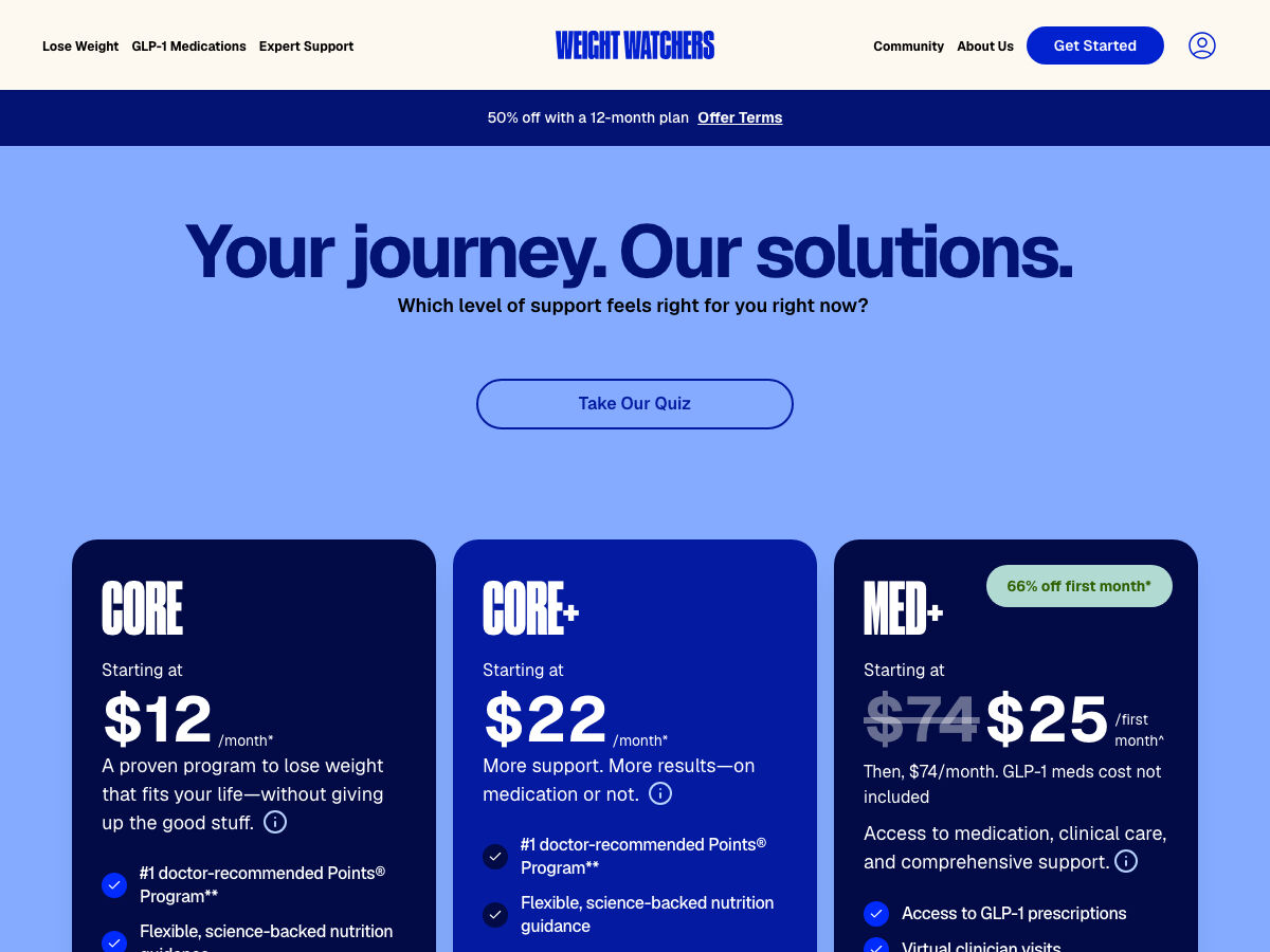 WeightWatchers: plans page, as it looked on 28 August 2026